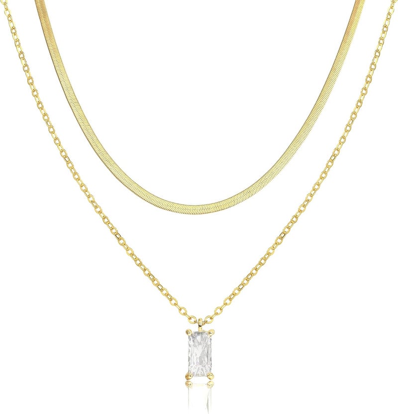Tewiky Dainty 14k Gold Plated/Silver Cubic Zirconia Necklaces for Women, Simple CZ Jewelry Necklaces Trendy Gifts - Image 1